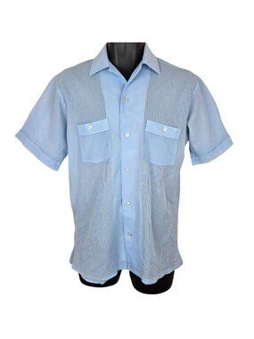 Vintage 70s Kingsport Mens Small Blue Short Sleeve Button-Up Shirt Polyester